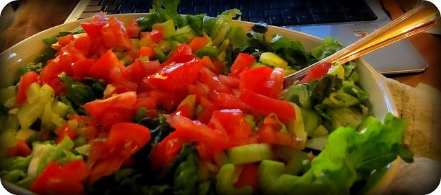 The jumbo green salad my husband made me for dinner