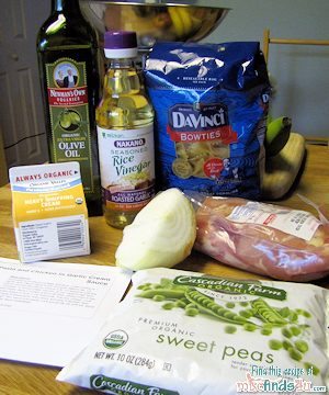 Garlic, chicken, and bow-tie pasta recipe ingredients