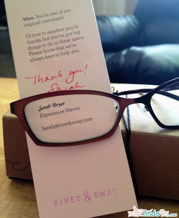 Rivet & Sway included a thank you note!