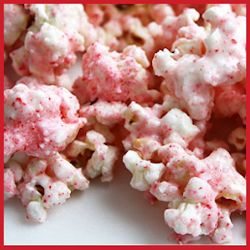 White Chocolate and Peppermint Covered Popcorn by Skip to My Lou