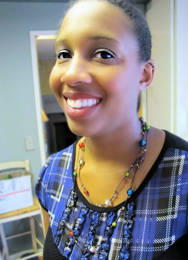 La is modeling the World Vision Artisan Beaded Necklace - you can win one too!