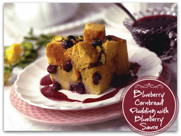 Breakfast Recipes: Blueberry Cornbread Pudding with Blueberry Sauce