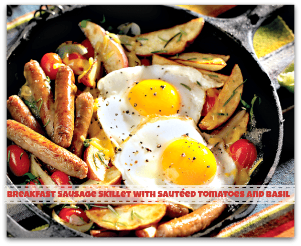 Breakfast Recipes: Sausage Skillet with Sauteed Tomatoes and Basil Recipe