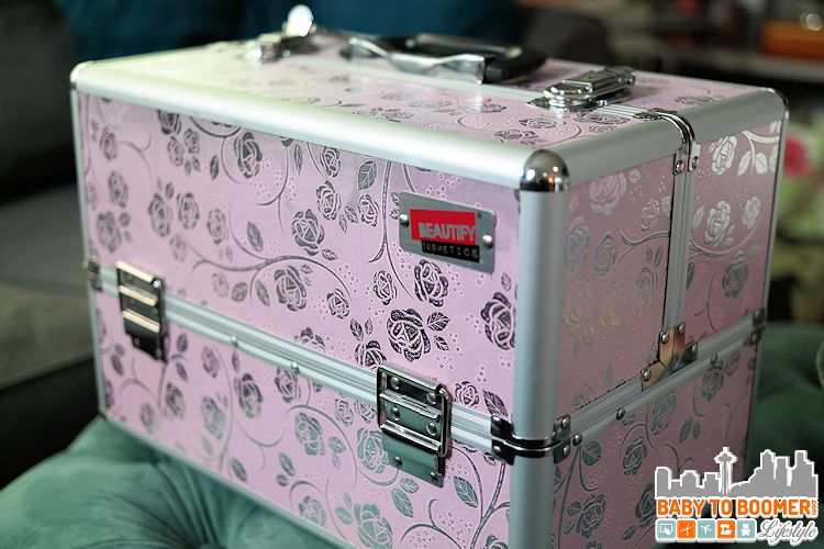 Beautify Professional Aluminium Large 14" Beauty Cosmetics  Train Case for Craft and Beading Storage - Pink Rose ad 