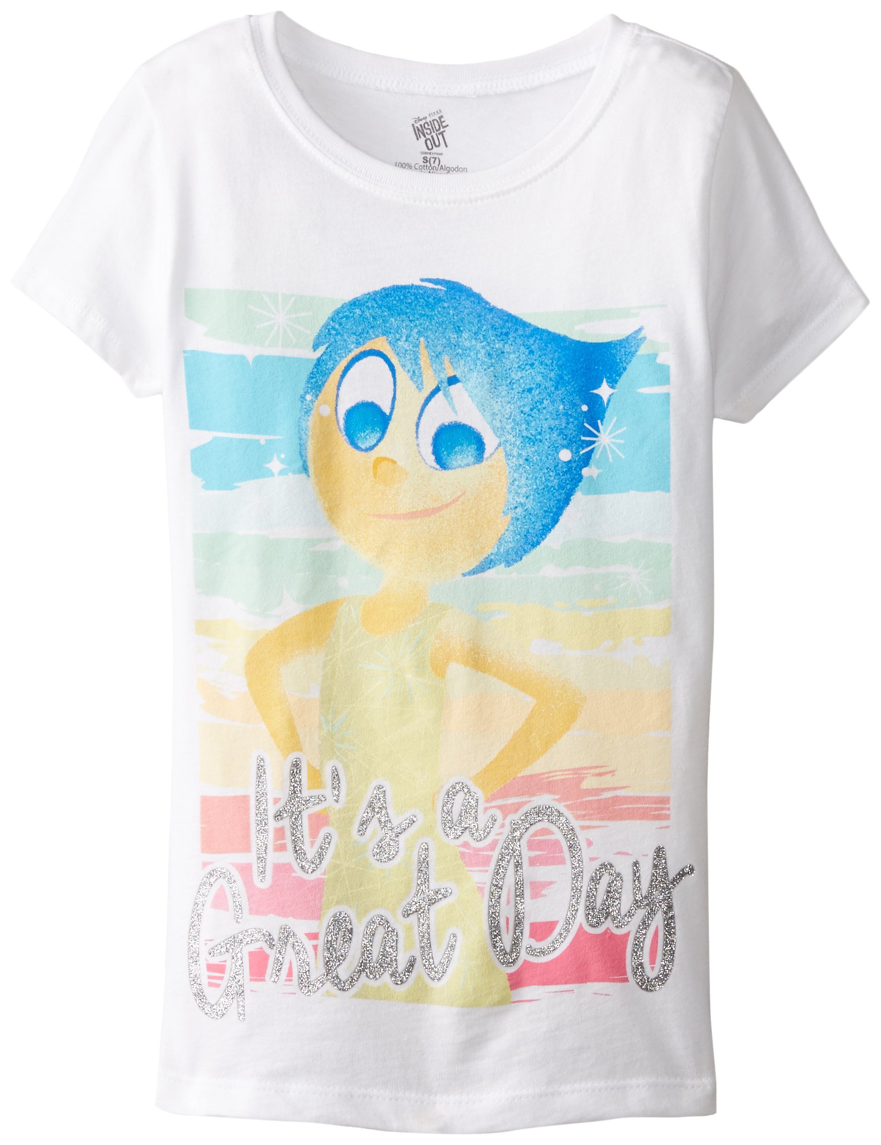 Disney Girls' Inside Out Joy T-shirt - "It's A Great Day!" in white