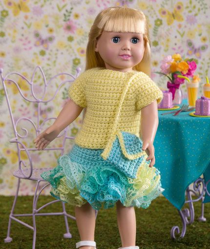 Summer Outfit - Frilly skirt, top & purse  - Free Crochet Pattern for 18" Dolls Like American Girl Doll 
