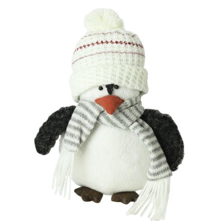 7" Plush Christmas Penguin in Striped Scarf and White Beanie Hat